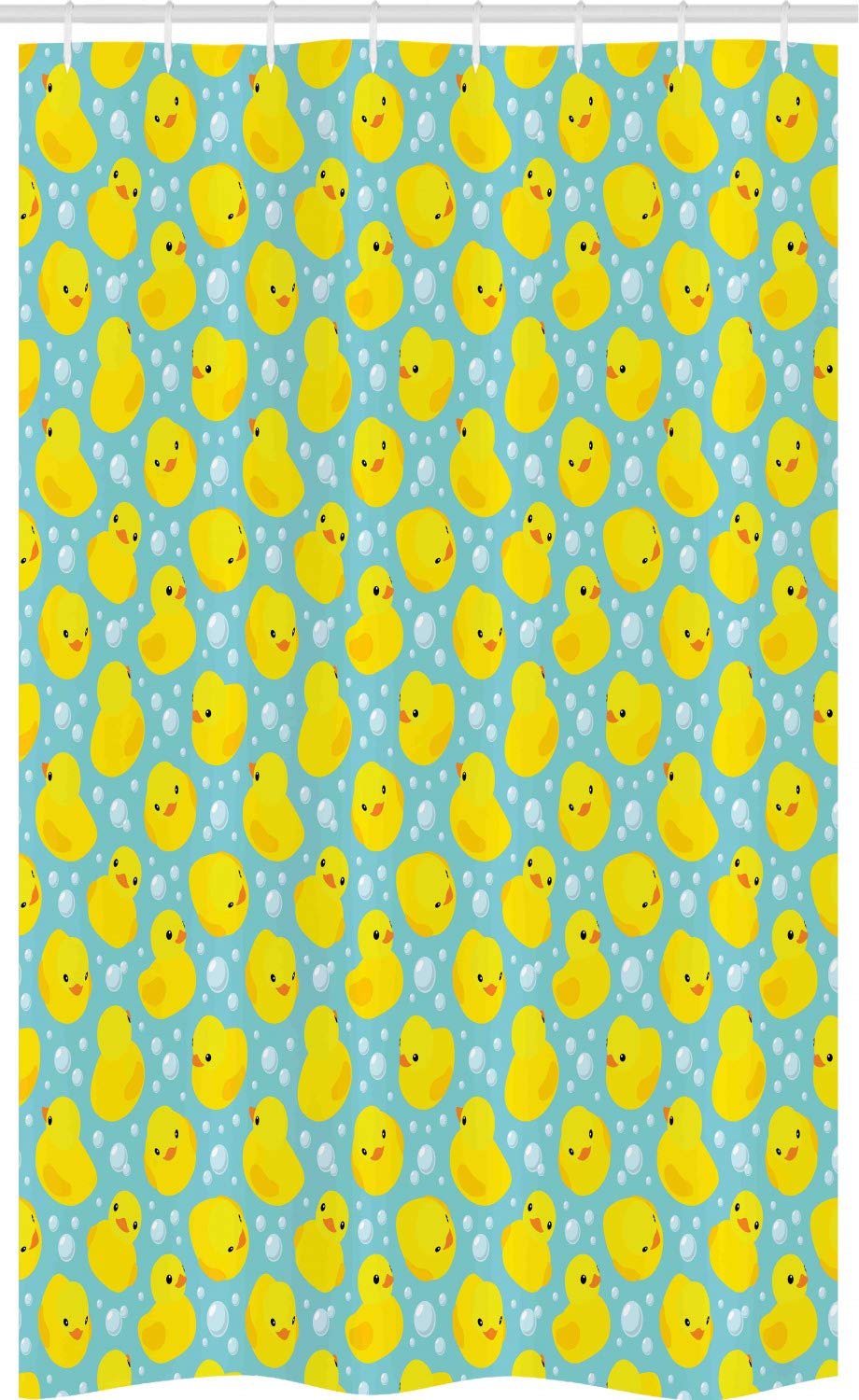 ABAKUHAUS Rubber Duck Stall Shower Curtain, Rubber Ducks on Water Inspired Backdrop Bubbles Funny Pattern, Fabric Bathroom Decor Set with Hooks, 120 x 180 cm, Turquoise Yellow Orange โ image 1