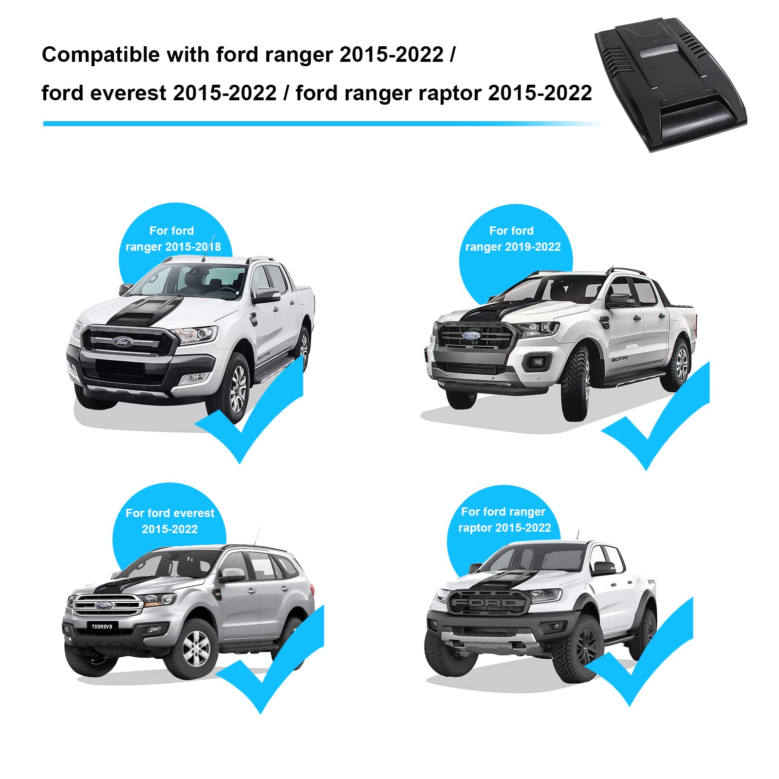 Motorhaubenschaufel für Ford Ranger Wildtrak 2016-2022 T7 T8 ABS UV-beständig Mattschwarz