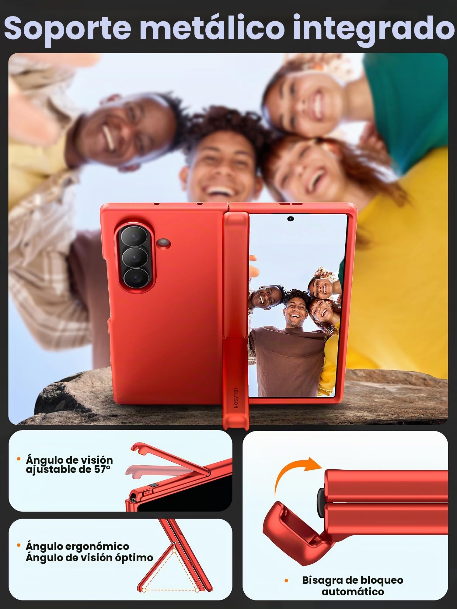 i-Blason Funda para Samsung Galaxy ZFold 7 [Cosmo] con Soporte MagSafe y Soporte para Bolígrafo S [Protector de Pantalla de Vidrio Templado Integrado] Magnética Case (Rojo)