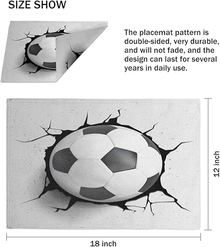 Miniatura 4 de Soccer Ball Pattern Theme Placemats Set of 4 Table Mats Washable Placemat Waterproof Place Mats for Party Home Dining Table Decor 18x12 in