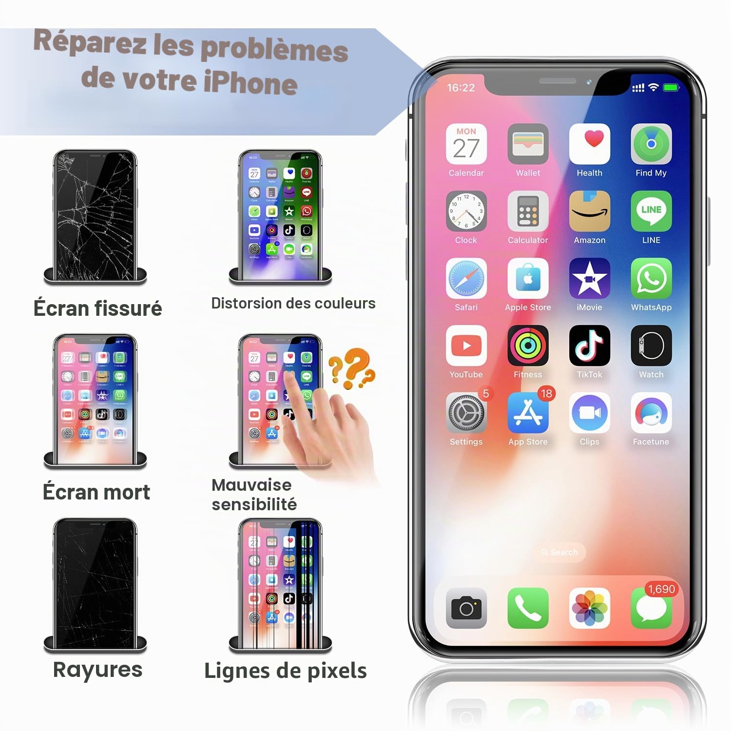 Écran pour iPhone 11 6,1" LCD Complet de Remplacement, FHD Ecran Tactile Digitizer Assembly avec Kit de Réparation et Protecteur D'écran