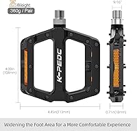 Vista 2 de Pedales de bicicleta de montaña con reflectores, pedales de carretera/MTB, pedales de plataforma de fibra de nailon ligero de 9/16 pulgadas para BMX