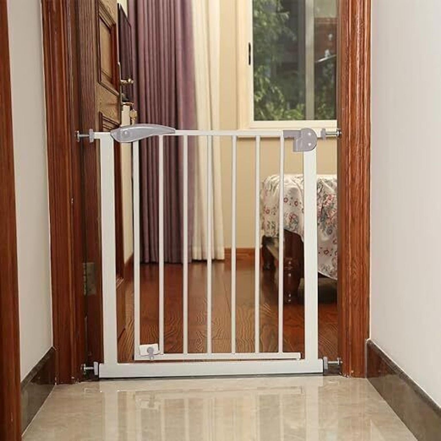 Safe-O-Kid Adjustable 1-Year Warranty Baby Safety Gate (75-85 cm) Durable Metal Child Gate for Kids, Dog Gate, Baby Gate with 2-Way Auto-Close, Secret Lock, No Drill Required (Grey)-image-14