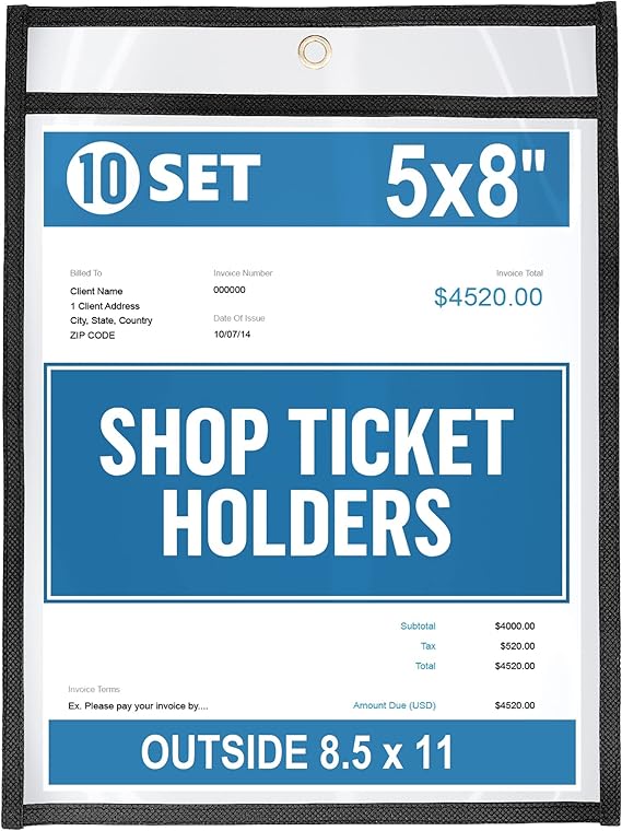 10 Pack Job Ticket Holders 5x8 inch Black Shop Ticket Holders Heavy Duty Work