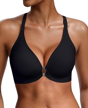 Front Closure Jelly Bras for Women No Underwire Seamless Bralettes Wireless Push Up V Neck Sports Everyday Womens Bra