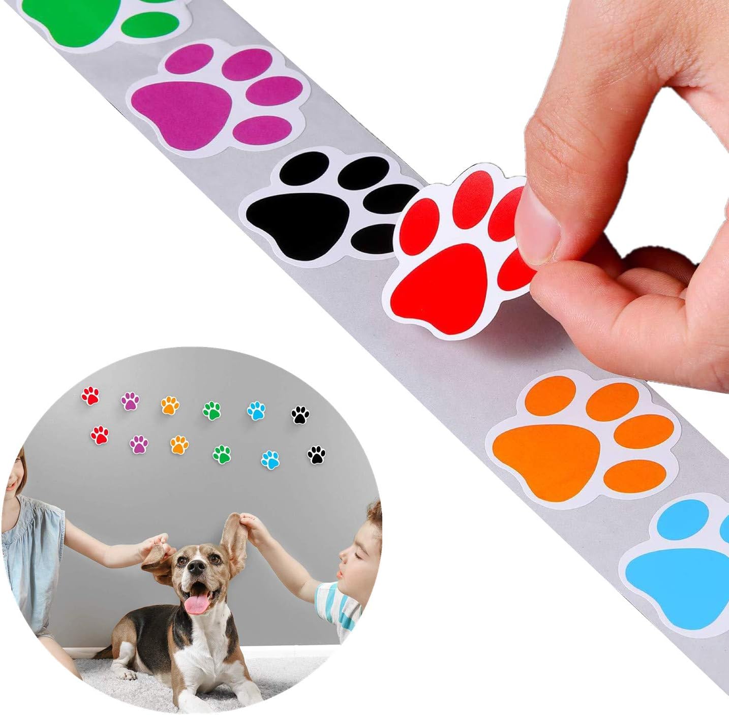 2 Roll of 1000 Pieces Colorful Paw Footprint Stickers, 1.5 Inch Dog Paw ...