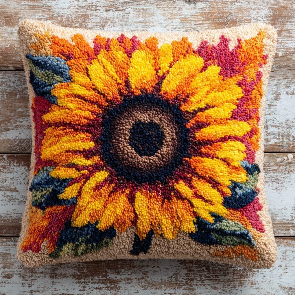 WallustrioaW Latch Hook Kits Pillow for Adults,Sunflower