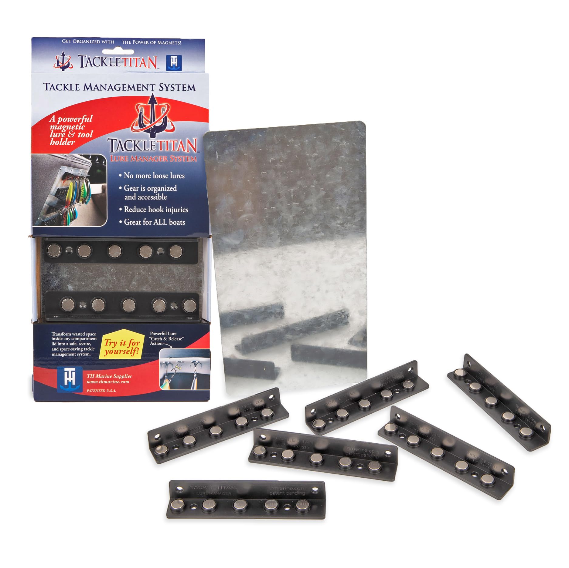 T. H. Marine Tackle Titan Système de Rangement pour leurres – Support magnétique pour leurre de pêche monté sur Bateau – Peut être configuré pour s'adapter à n'importe Quel Bateau ou Quai – Noir