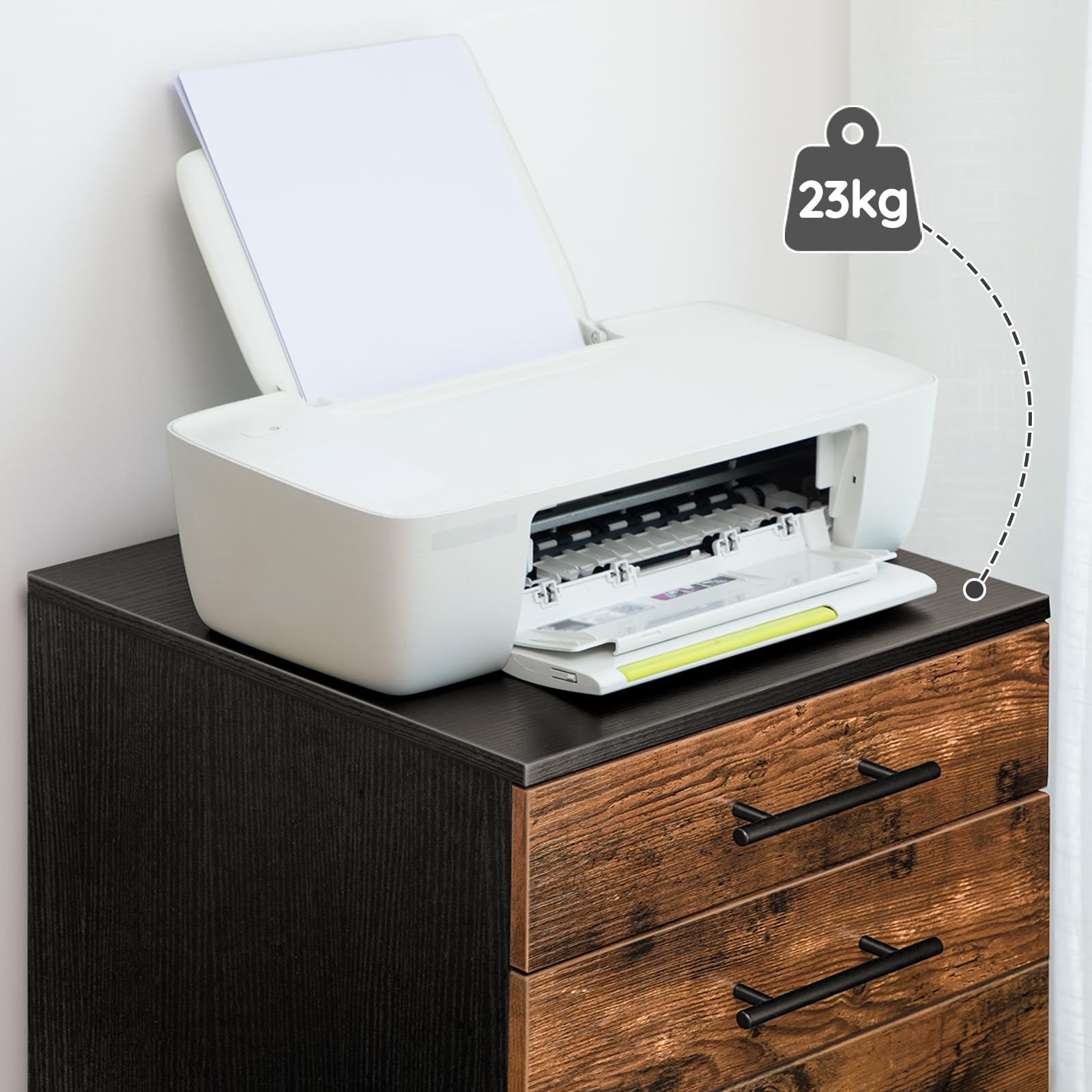 HOOBRO Aktenschrank, Rollcontainer mit 5 Schubladen, Holz Büroschrank, Kommode Aufbewahrungsschrank, Industrie Stil Einfache Montage Rustikal, Dunkelbraun und Schwarz EBF05WJ01G1