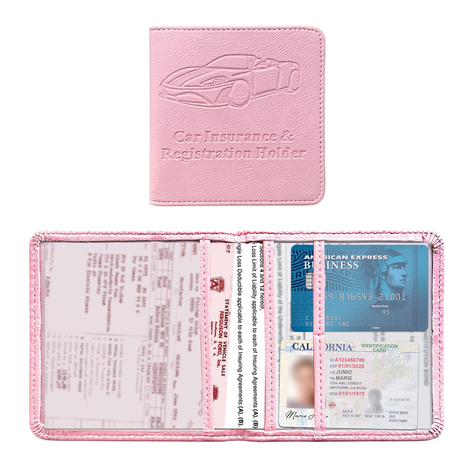 Kewucn Car Registration and Insurance Card Holder, Premium Leather Glove Box Organizer, Magnetic Closure Auto Document Holder for Driver License and