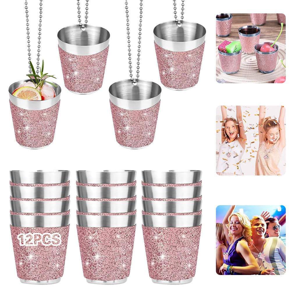 12 Edelstahl Shotgläser Mit Kette - Perfekte Party-Gläser Zum Umhängen