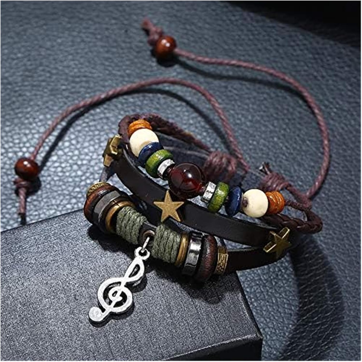 Bracelets Men's Bracelets Women Gift Vintage Punk Multilayer Leather Bracelet Fashion Note Accessories Beads Charm Wrap Adjustable Wristband Beaded