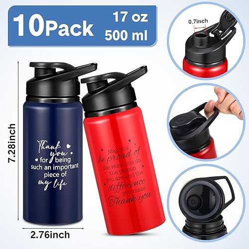 Miniatura 2 de Bokon 10 botellas de agua de aluminio de 17 onzas con texto en inglés "Thank you" a granel, regalos de agradecimiento por equipo de Navidad,