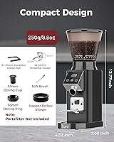 Vista 6 de Tuni G1 Conical Burr Coffee Grinder, 48 Grind Settings Anti-static Burr Mill, Precision Electronic Timer and LED Touchscreen for Espresso/Drip/Cold