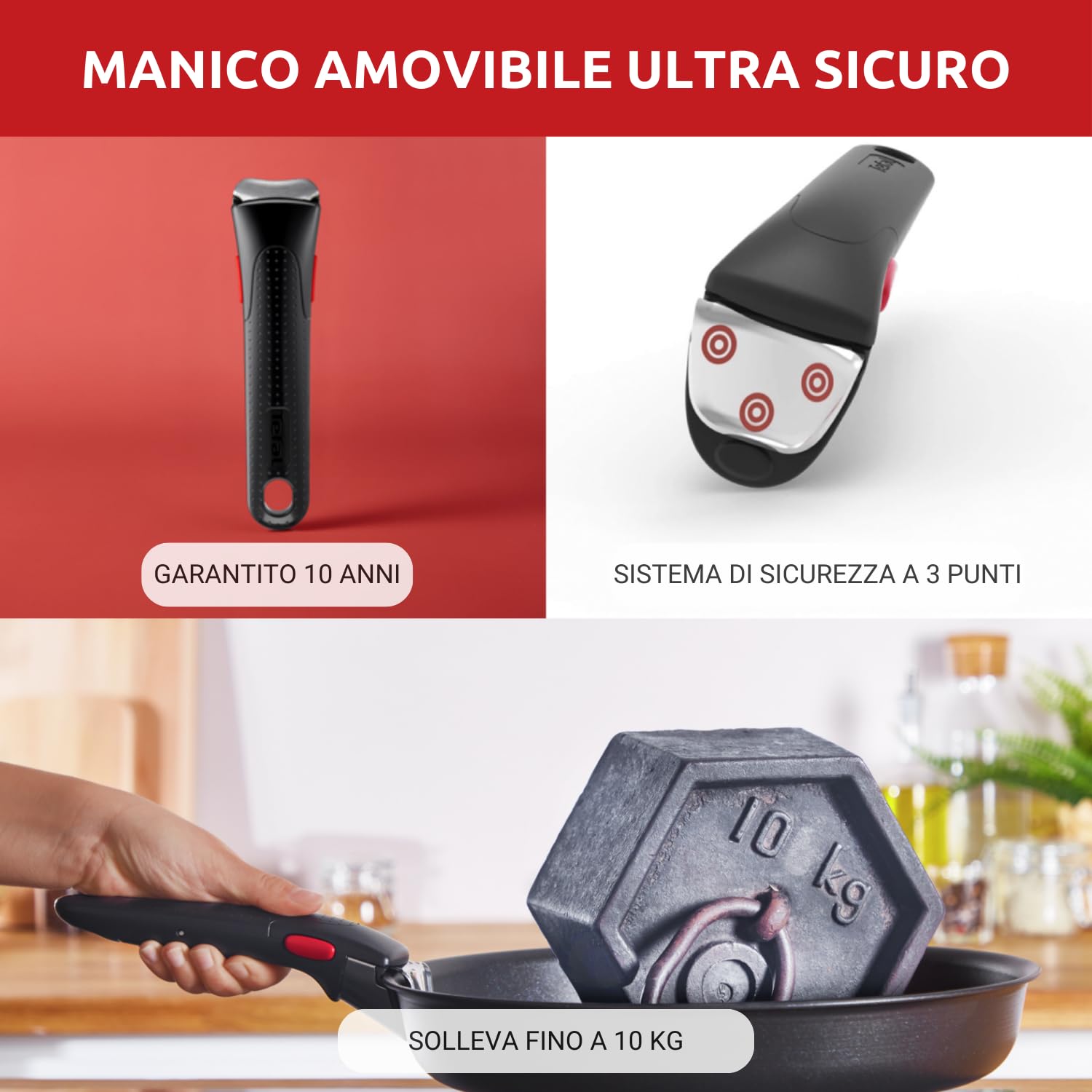 Lagostina Ingenio Easy Start Set 13 Pezzi, Set di Pentole in Alluminio per Gas e Forno, 2 Casseruole, 2 Padelle, un Tegame, un Wok, 3 Coperchi Vetro, 3 Coperchi Plastica, un Manico Removibile