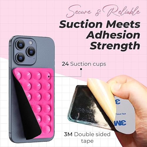 Miniatura 5 de Paquete de 2 agarraderas adhesivas de silicona para teléfono con 24 ventosas para soporte de teléfono con ventosa, ideal para selfies y videos,