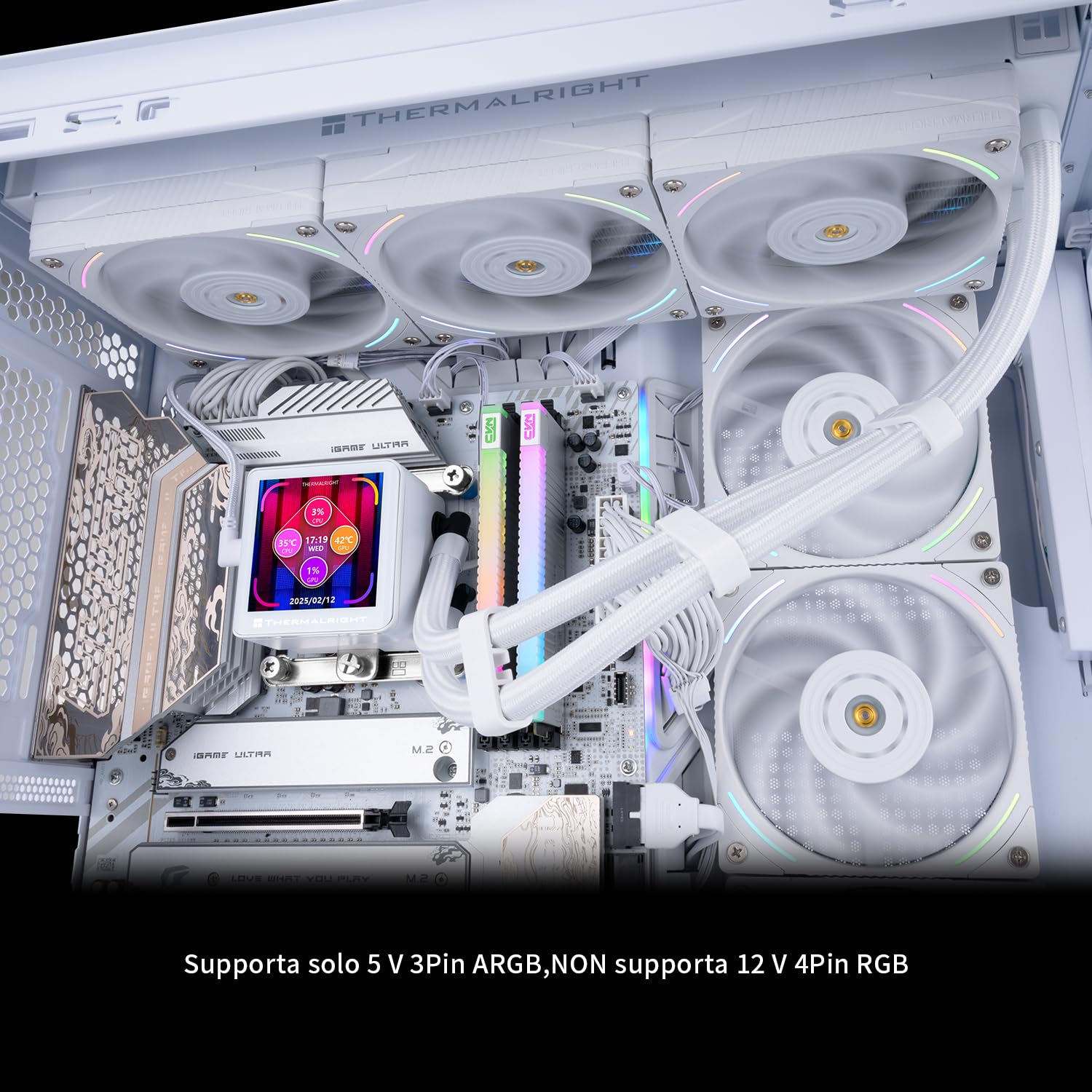 TR Frozen Vision 360 bianco-Liquid CPU, con 3 ventole PWM,Schermo LCD IPS con immagine quadrata da 2,88 pollici per 480 x 480 pixel, raffreddamento ad acqua CPU per computer per AM4/AM5 e Intel