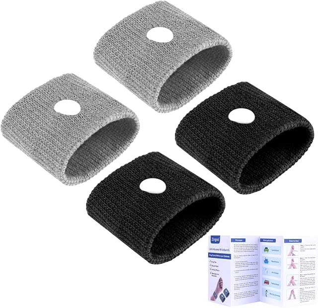 Zingso Anti Nausea Travel Sickness Wristbands, 2 Pairs Motion Sickness Bands for Kids & Adults Natural Acupressure Nausea Relief Wristbands for Car Sea Flying Trip and Pregnancy Morning Sickness