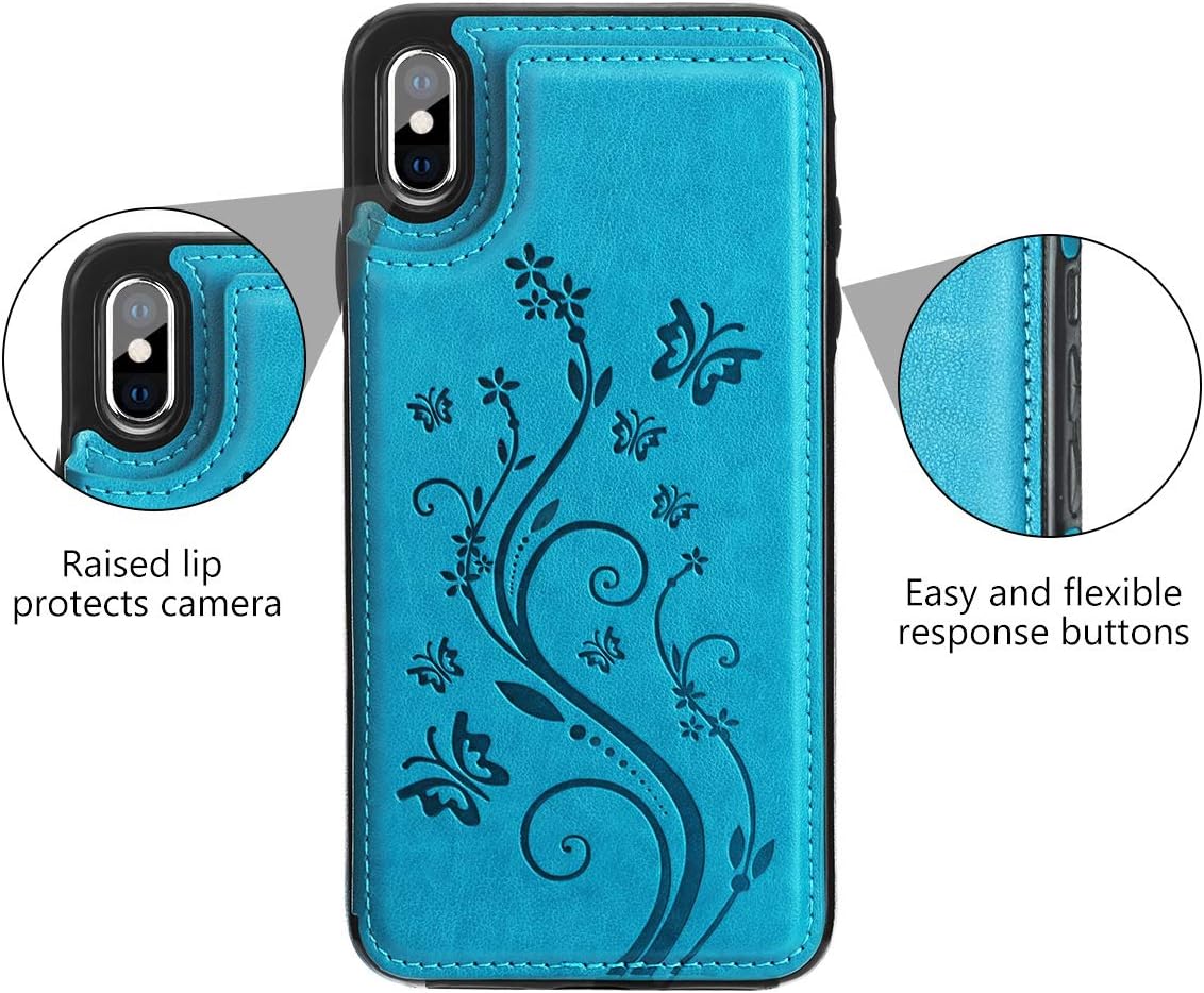 HianDier Wallet Case for iPhone Xs MAX, Slim Protective Case with Credit Card Slot Holder Flip Folio Soft PU Leather Magnetic Closure Cover Compatible with iPhone Xs MAX 6.5 inches (2018), Lake Blue
