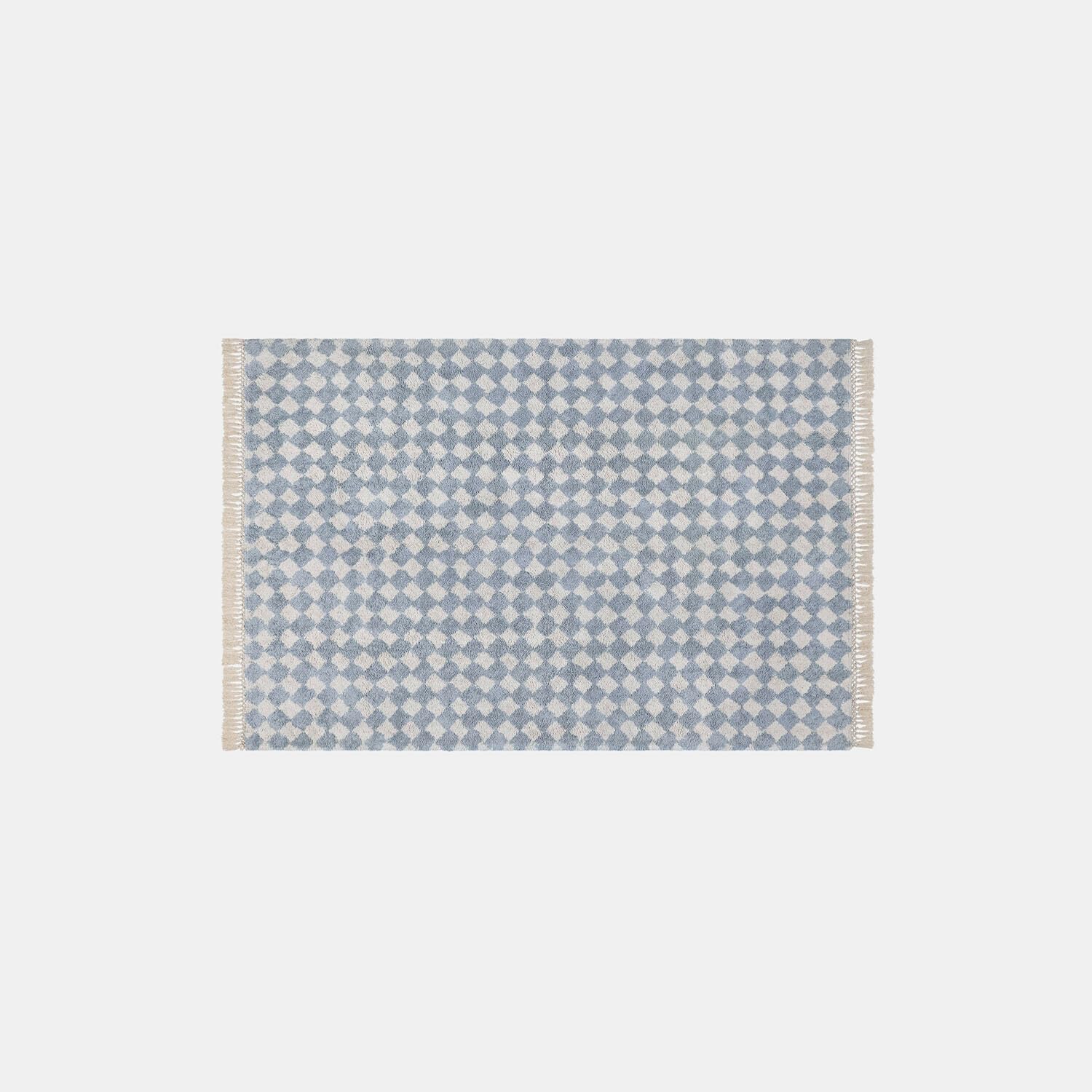 Tapis coton doux bleu crème Loberon Wayburn grand confort sol