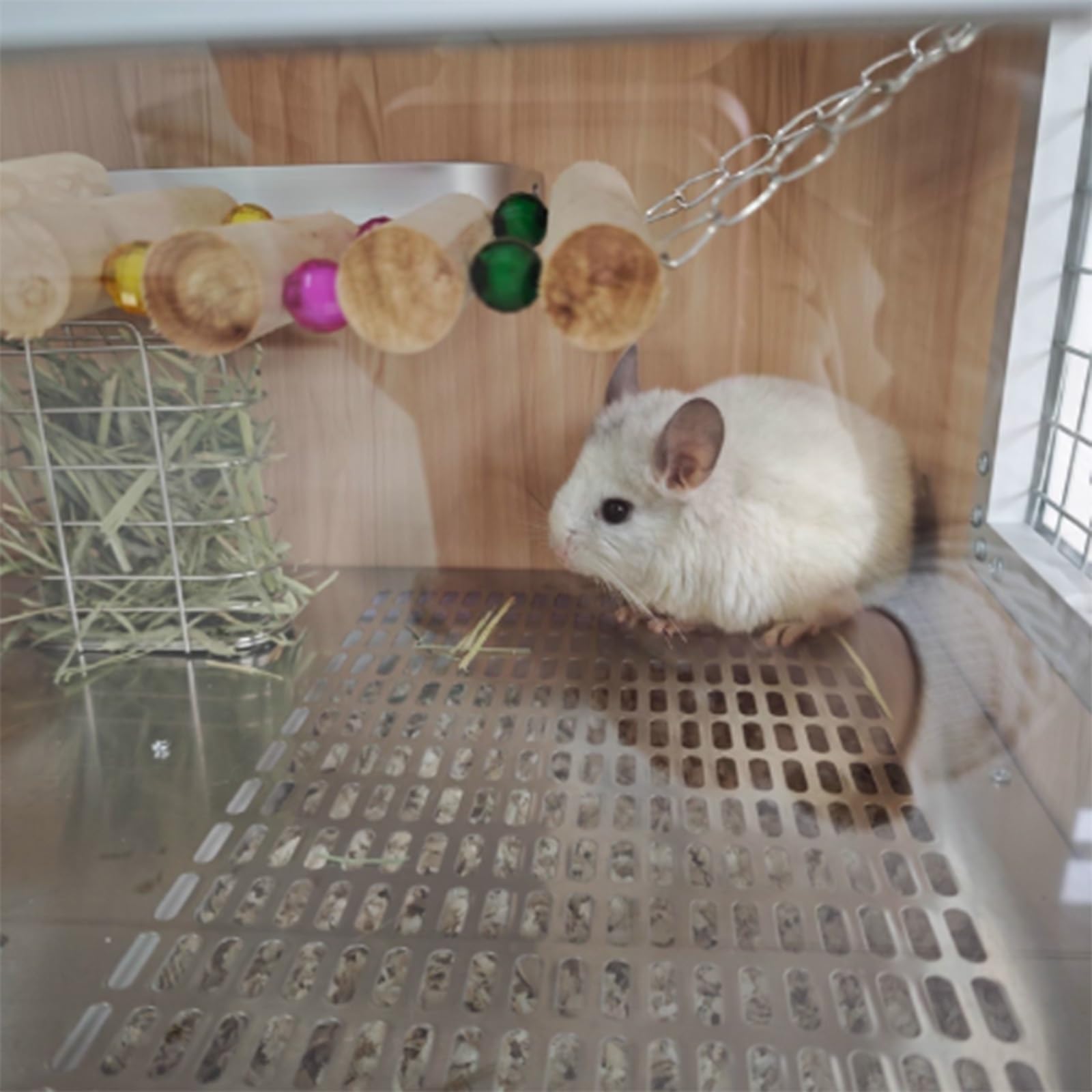 Jaula de ardilla Chinchilla - Hábitat de madera para animales pequeños con rejillas de ventilación transpirables, diseño de nido de hielo, enfriador para verano, apto para varias mascotas pequeñas, 60