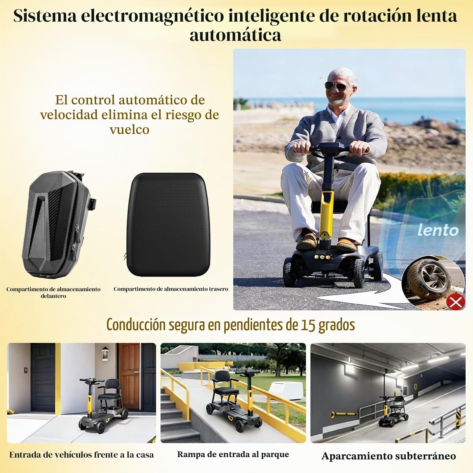 Patinete De Movilidad Plegable Portátil,Patinete De Movilidad Ligero De 4 Ruedas para Adultos,Cestas De Almacenamiento Delanteras Y Traseras,Peso Neto 17 Kg/37,4 LB A