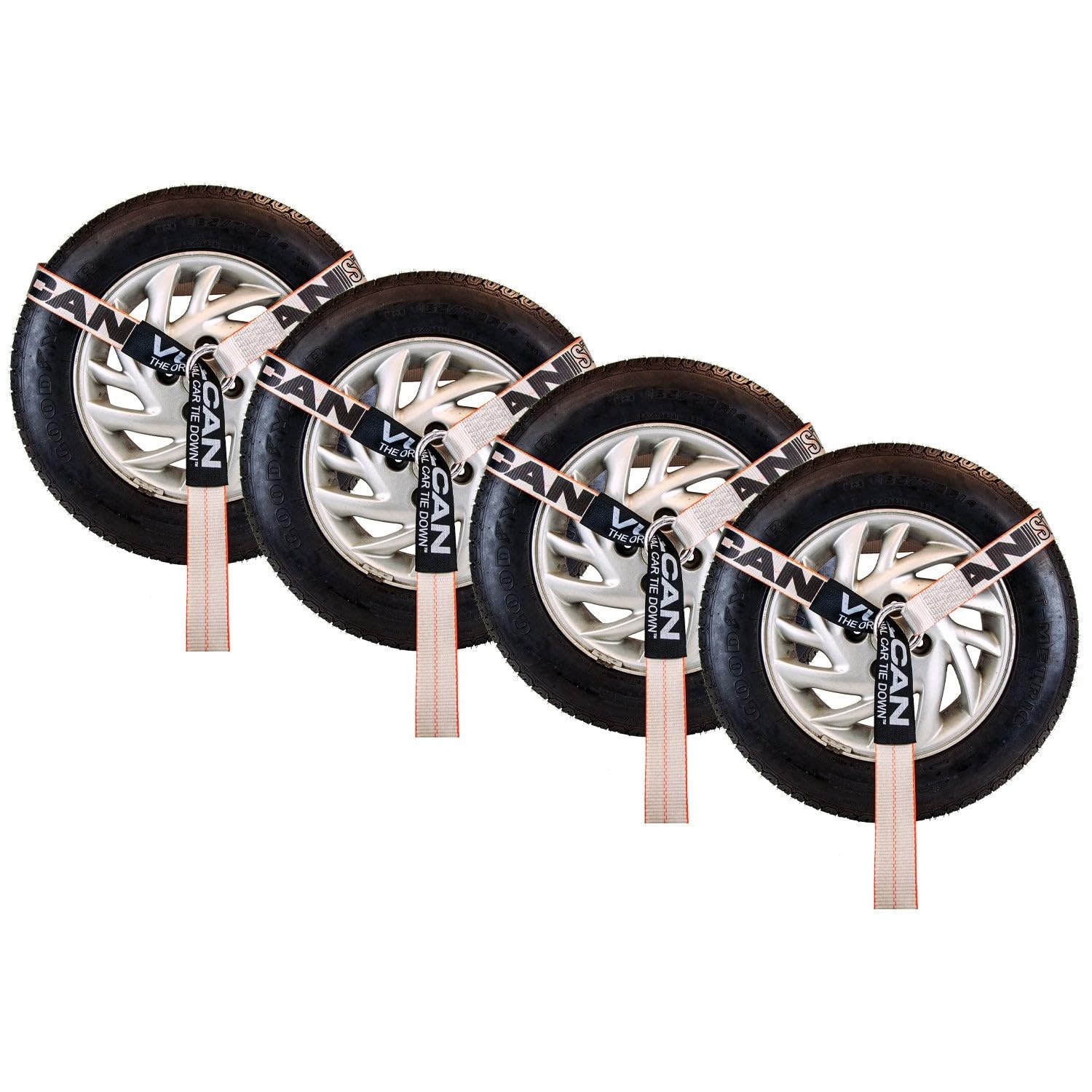 VULCAN Uprząż do opon Wheel Dolly z uniwersalnym O-ringiem - styl lasso - 5 cm x 244 cm - 4 sztuki - seria srebrna - bezpieczne obciążenie robocze 1,5 kg - tylko paski - grzechotki sprzedawane