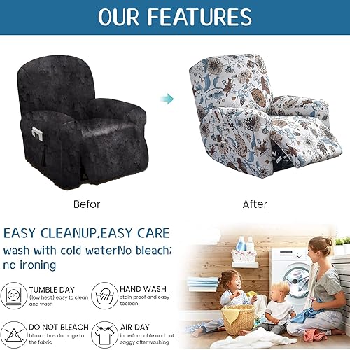 Vista 184 de Eco-Ancheng Fundas reclinables Lazyboy de 4 piezas, fundas para sofá reclinable, fundas antideslizantes para sillas reclinables, con bolsillos de 1