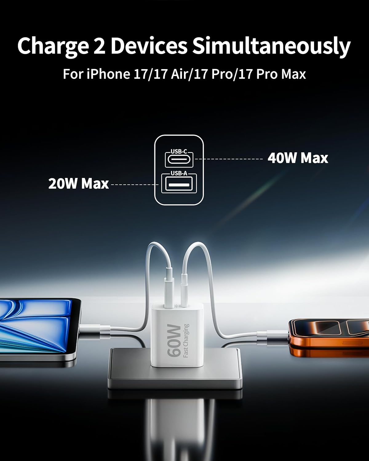 iPhone 17/17 Pro Max Charger, 3-Pack 60W Super Fast Charging Dual Port USB C Wall Charger Block Power Adapter with 6FT USB C to C Cable Cord for iPhone 17/17 Pro/17 Pro Max/Air/16/16 Pro/15/Plus, iPad - Image 3