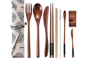 OKA Reusable Bamboo Travel Cutlery, Japanese Style Eco-Friendly Lunch Utensil Kit with Case (9-Piece)