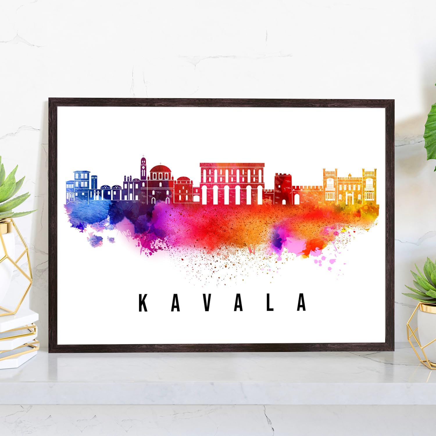 Pera Print Greece Poster, Greece-Kavala Poster, Greece Illustration Skyline City Poster, Modern Skyline Poster, Cityscape and Landmark Print, Home-Office Wall Art Decoration