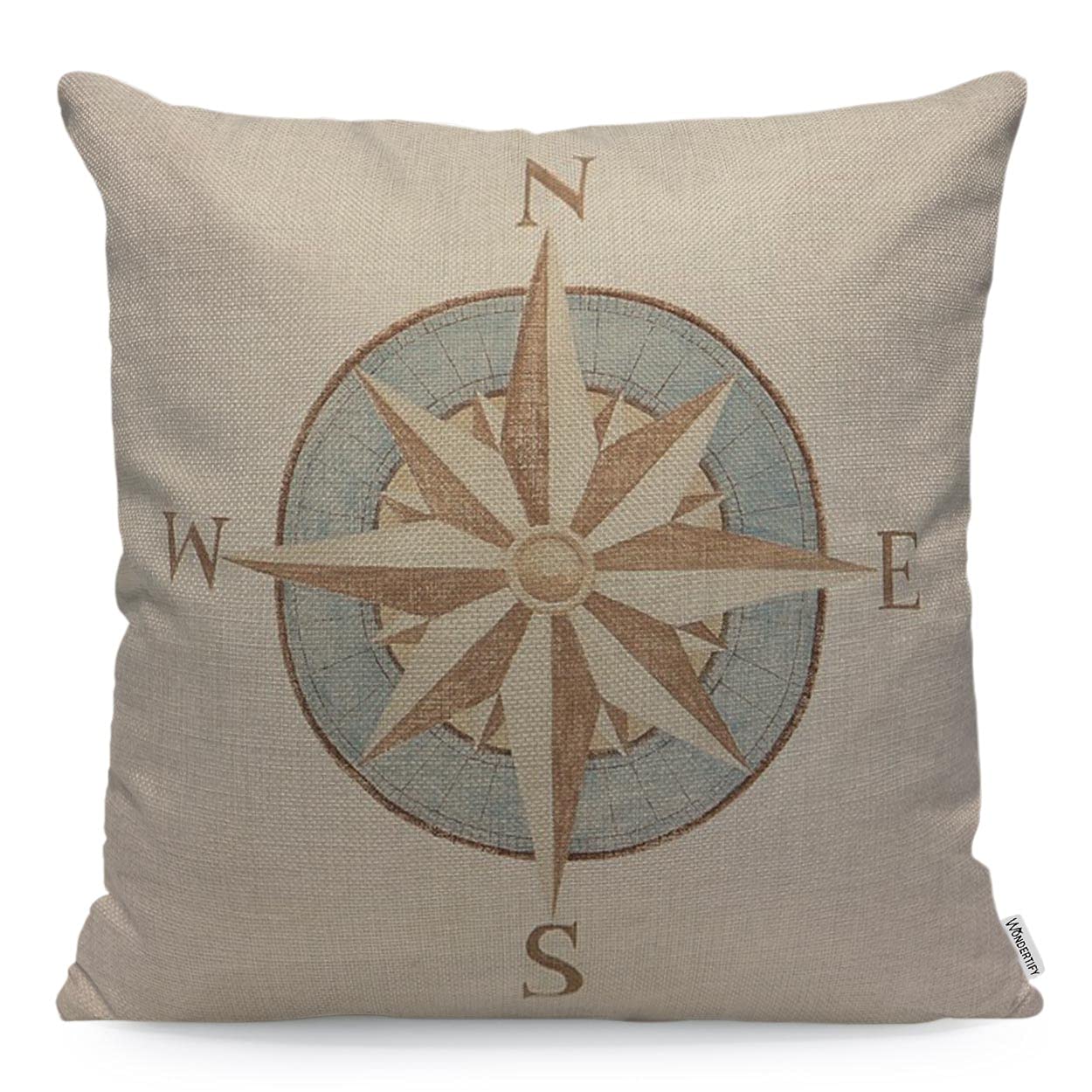 Wondertify Men's Multi-A193 Nautical Compass Cushion Cover Antique Wind Rose Pillowcases For Wo, Pillow Cover Living Room Farmhouse Vintage 45X45 Cm