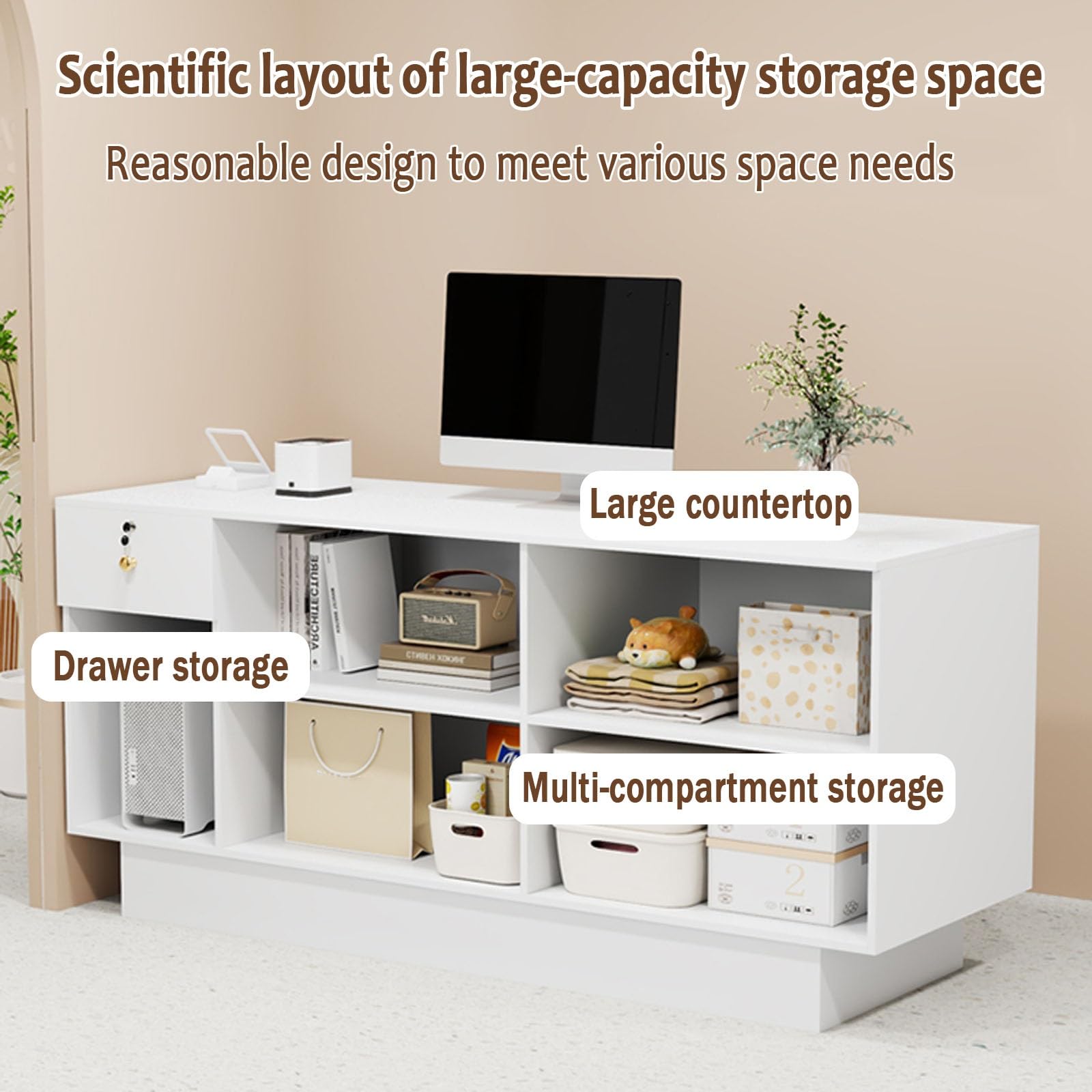 Scrivania piccola con serratura con tavolo da ufficio Ders per sala da lavoro, negozi di abbigliamento e saloni (A 140 cm) - Design moderno e funzionale