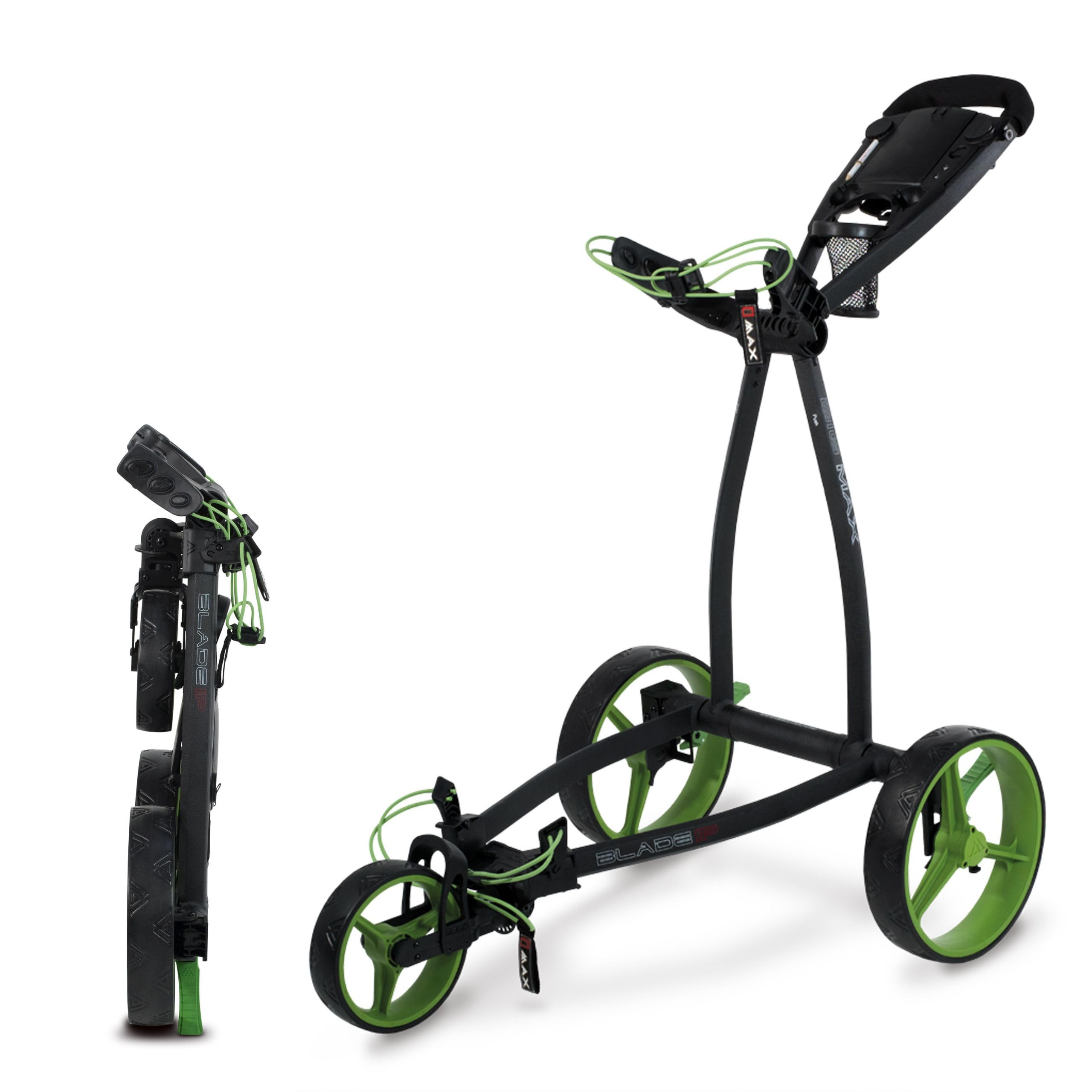 Big Max Blade IP Golf Push Cart: 3-Wheel Folding, Ultra Lightweight, Flat-Fold Technology, Durable Minimalist Design, Smart Organizer Panel with Ample Storage for Golf Accessories