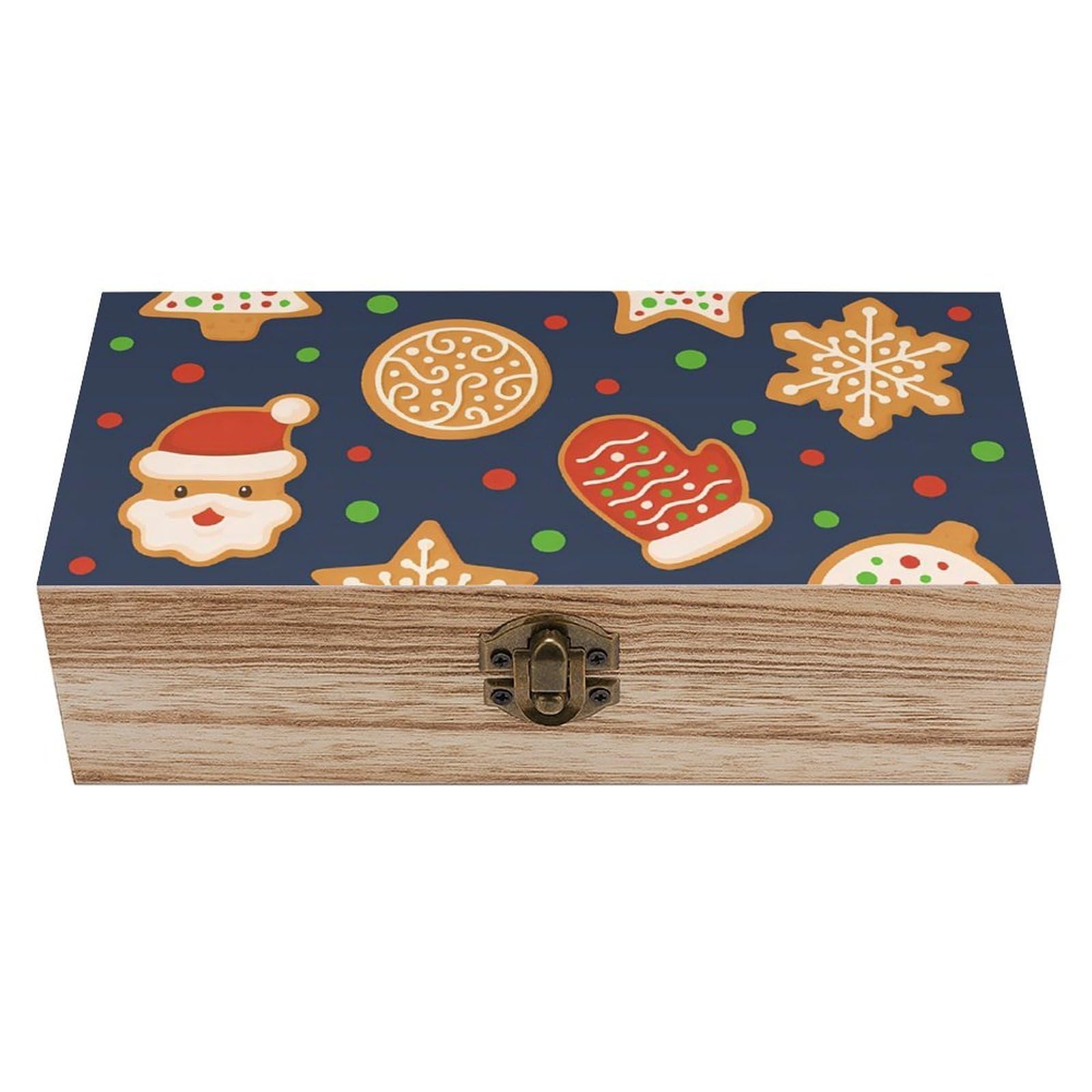 HLBSDM Christmas Gingerbread Cookies & Polka Dots Retro Wooden Storage Box Jewelry Art Gift Boxs Decorative Keepsake Boxes
