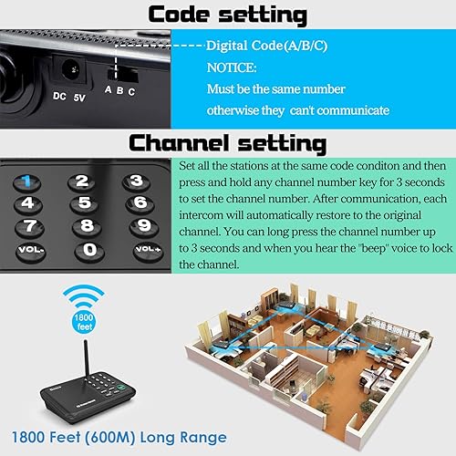 Miniatura 6 de Intercomunicadores inalámbricos para el hogar, sistema de intercomunicación de casa de largo alcance de 5280 pies, sistema de intercomunicación de