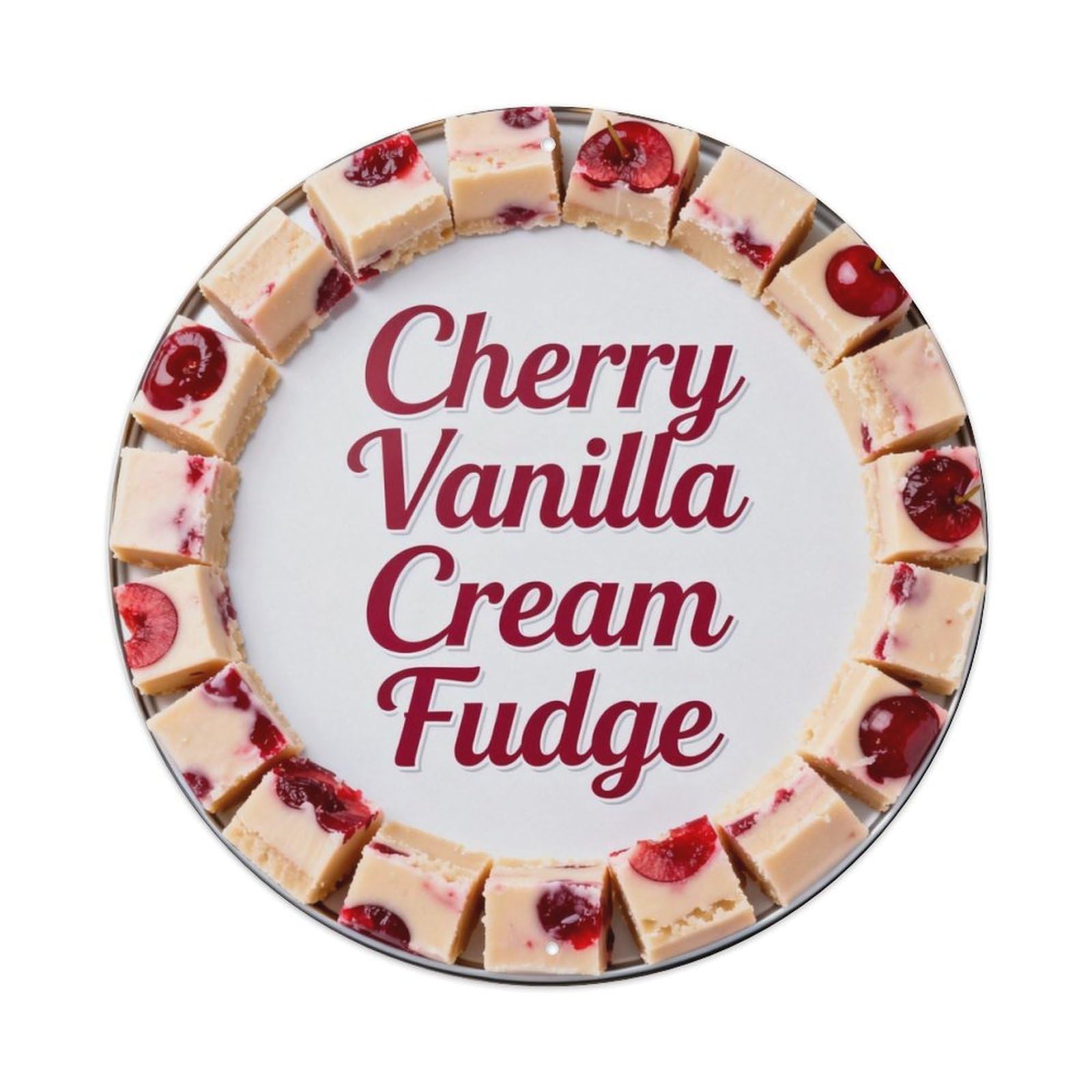 Cherry Vanilla Cream Fudge Metal Tin Sign Plaque