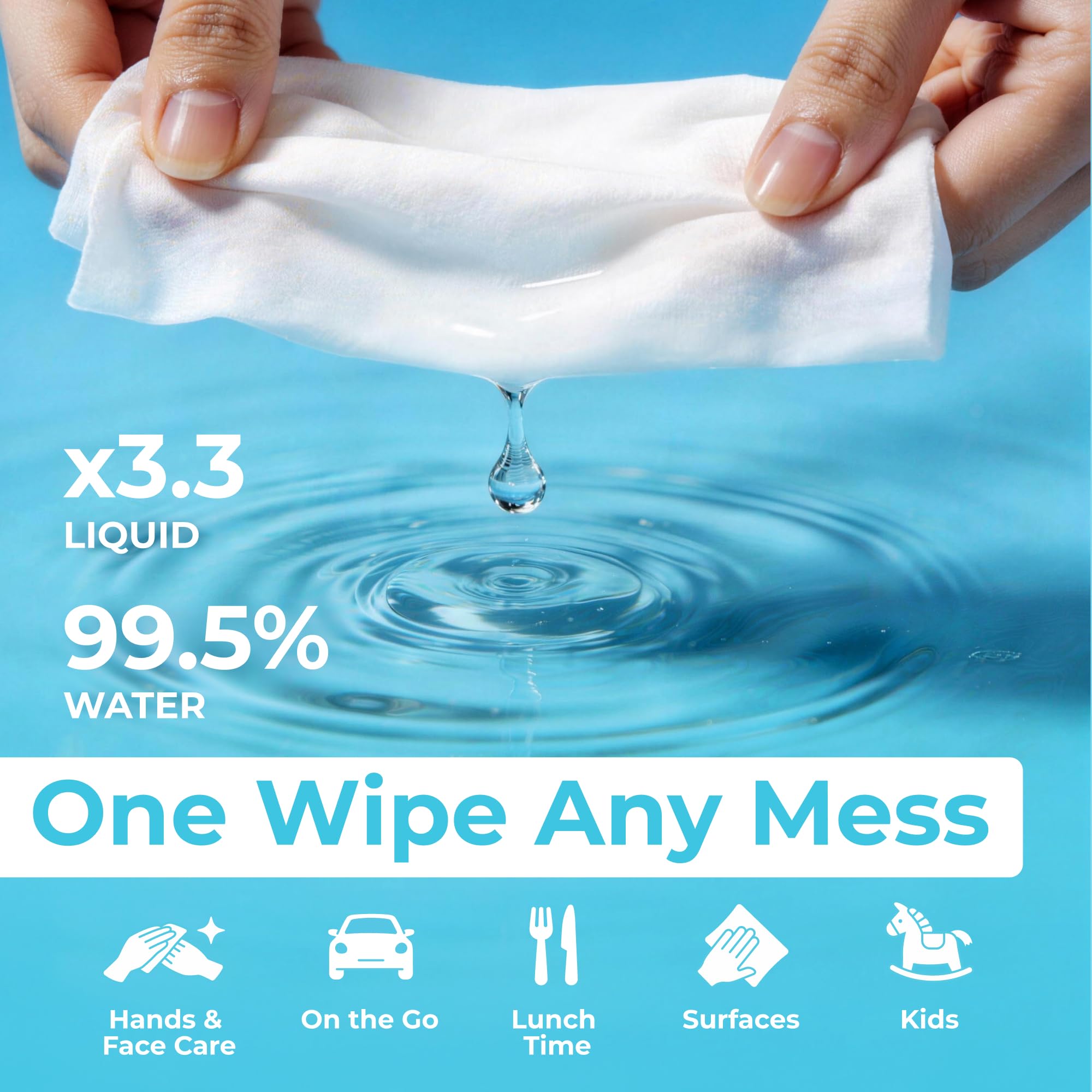 MOONIES MINEE WIPES - Wsuń je do torby - Ultra kompaktowy rozmiar opakowania - Ręczniki dla dorosłych i dzieci - Chusteczki podróżne, bezalkoholowe, bezalkoholowe, bez pepów
