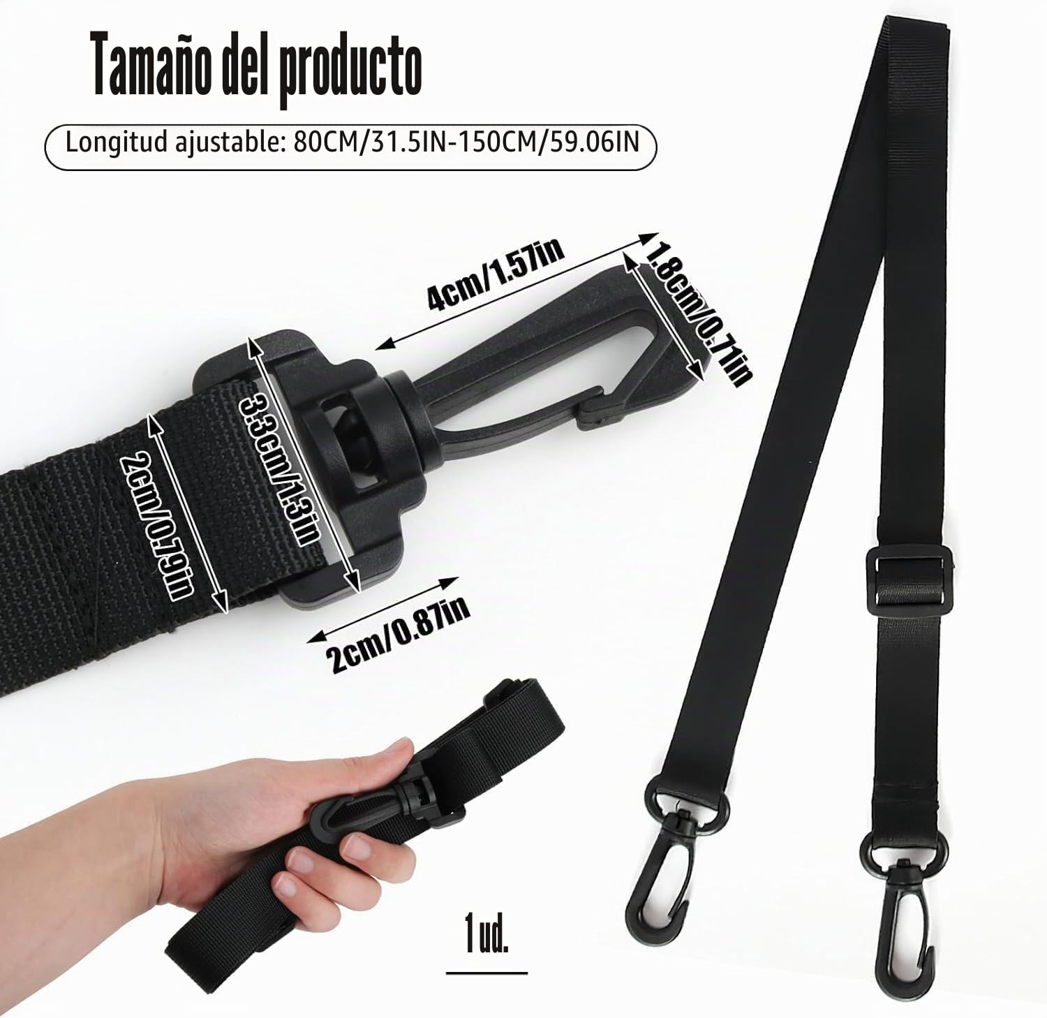 Conjunto de 2 Correas Universales de 25 mm Ajustables 75-135 cm - Correas Negras con Hebilla de Plástico Duro - Renueva tus Accesorios con Este Juego de Correas para Bolsas y Mochilas