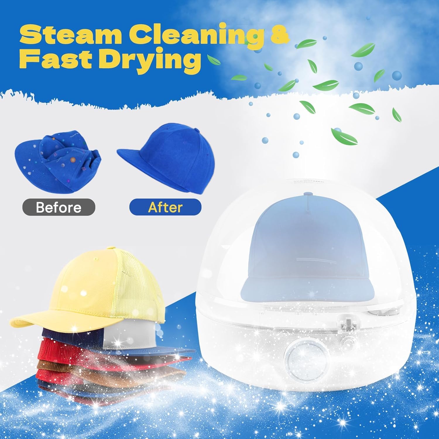 Hat Cleaner, Automatic Hat Steam Cleaner, Hat Shaper, All in One Hat Care Machine, Steam Cleaning & Ironing and Fast Drying for Baseball Caps, Bucket Hats, Felt Hats