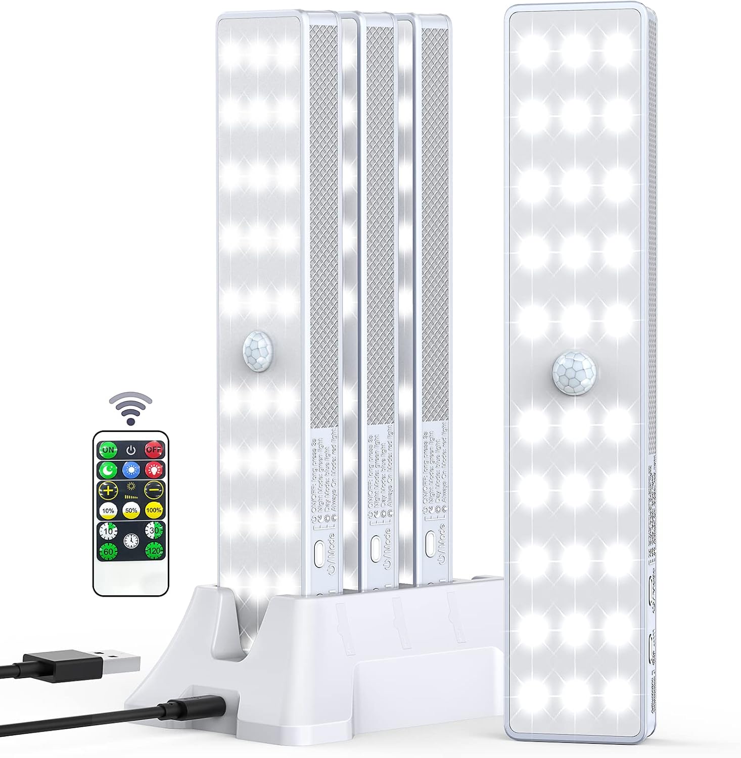 30-LED Closet Light with Charging Station, Motion Sensor Cabinet Light, Under Cabinet Lights, Wireless USB Rechargeable Kitchen Night Lights, Battery Operated Light for Wardrobe,Cabinet,Cupboard-4Pcs