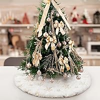Vista 20 de Falda de Árbol de Navidad de Felpa Blanca de 30 pulgadas Falda de Árbol de Navidad de Piel Blanca Nieve con Lentejuelas Plateadas Copo de Nieve