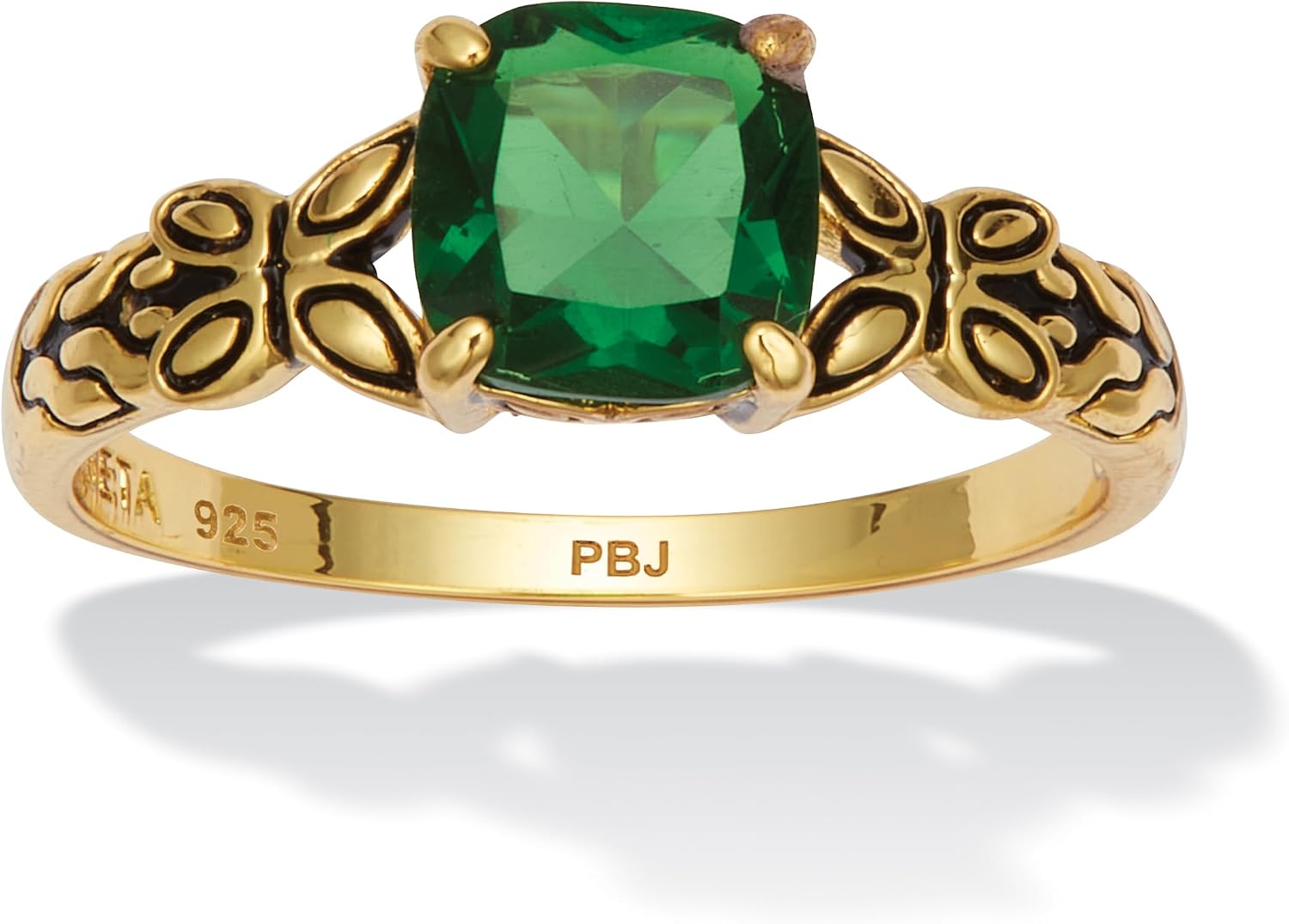 Palm Beach Jewelry PalmBeach Yellow Gold-plated Sterling Silver Antiqued Cushion Simulated Birthstone Ring Sizes 6-10