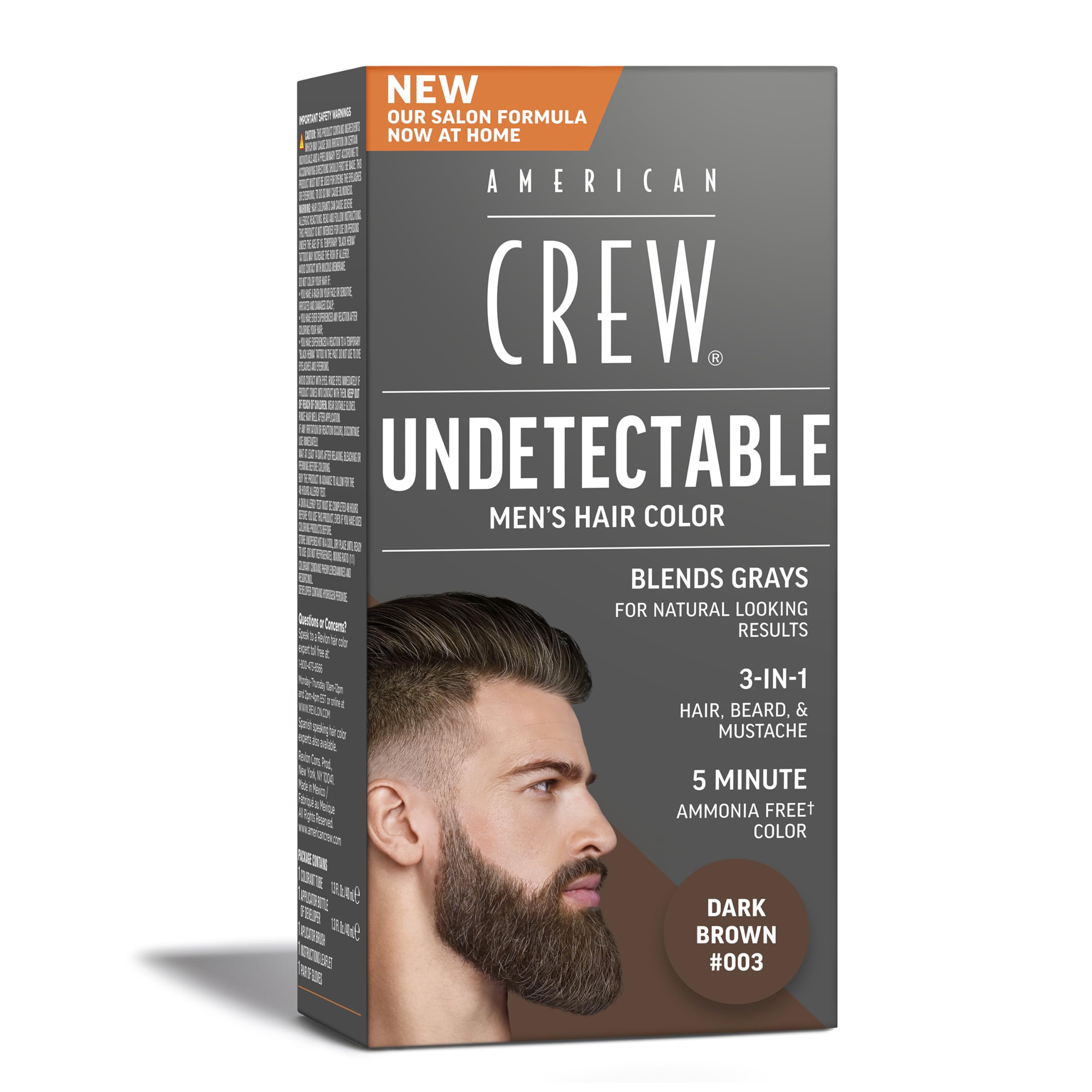 American Crew Undetectable Men's Hair Color, Dark Brown, 1 Pack | Ammonia-free demi-perma…