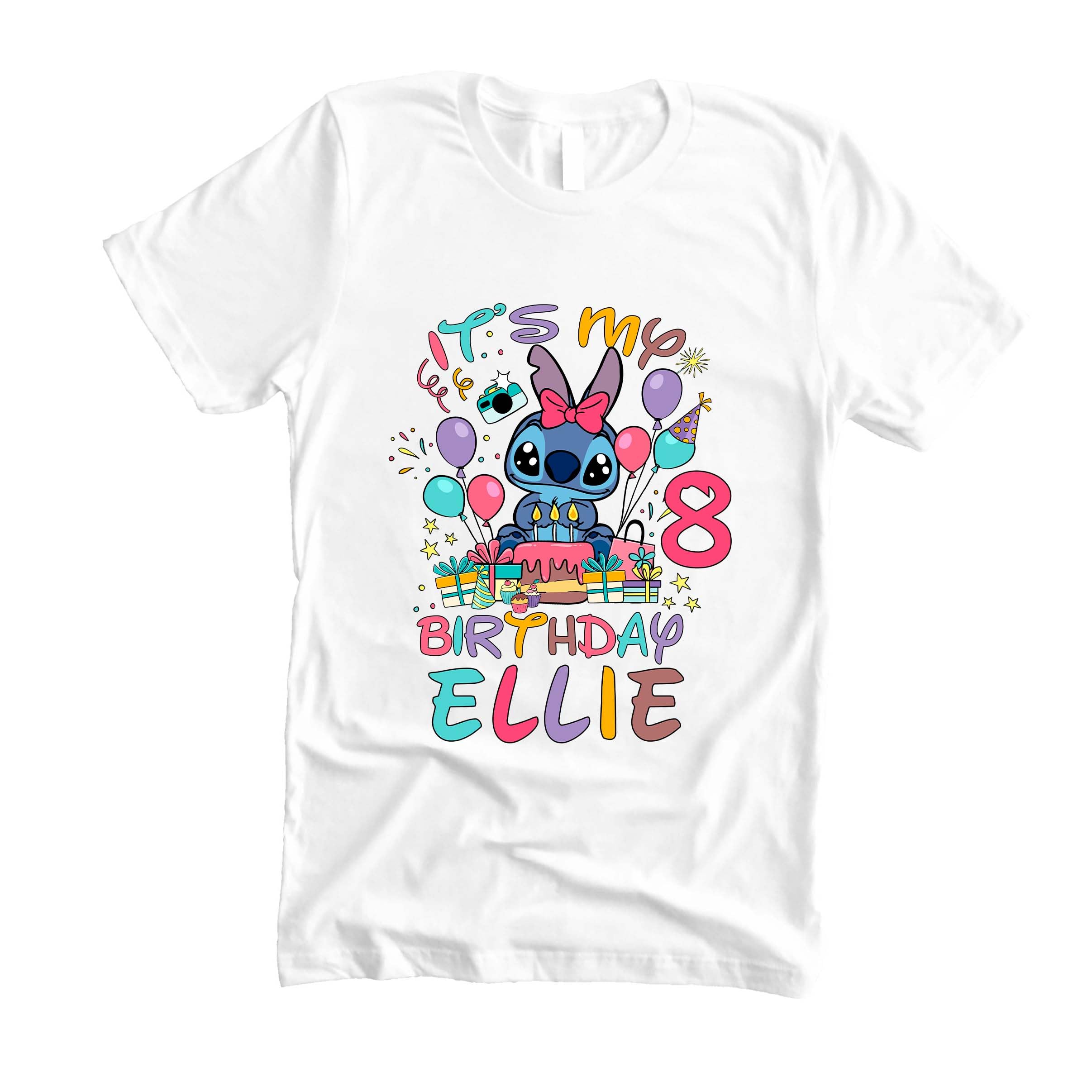Custom s&ti&tch birthday girl shirt, add name and age, family matching birthday, custom t-shirts birthday girls,Handmade decorated shirt