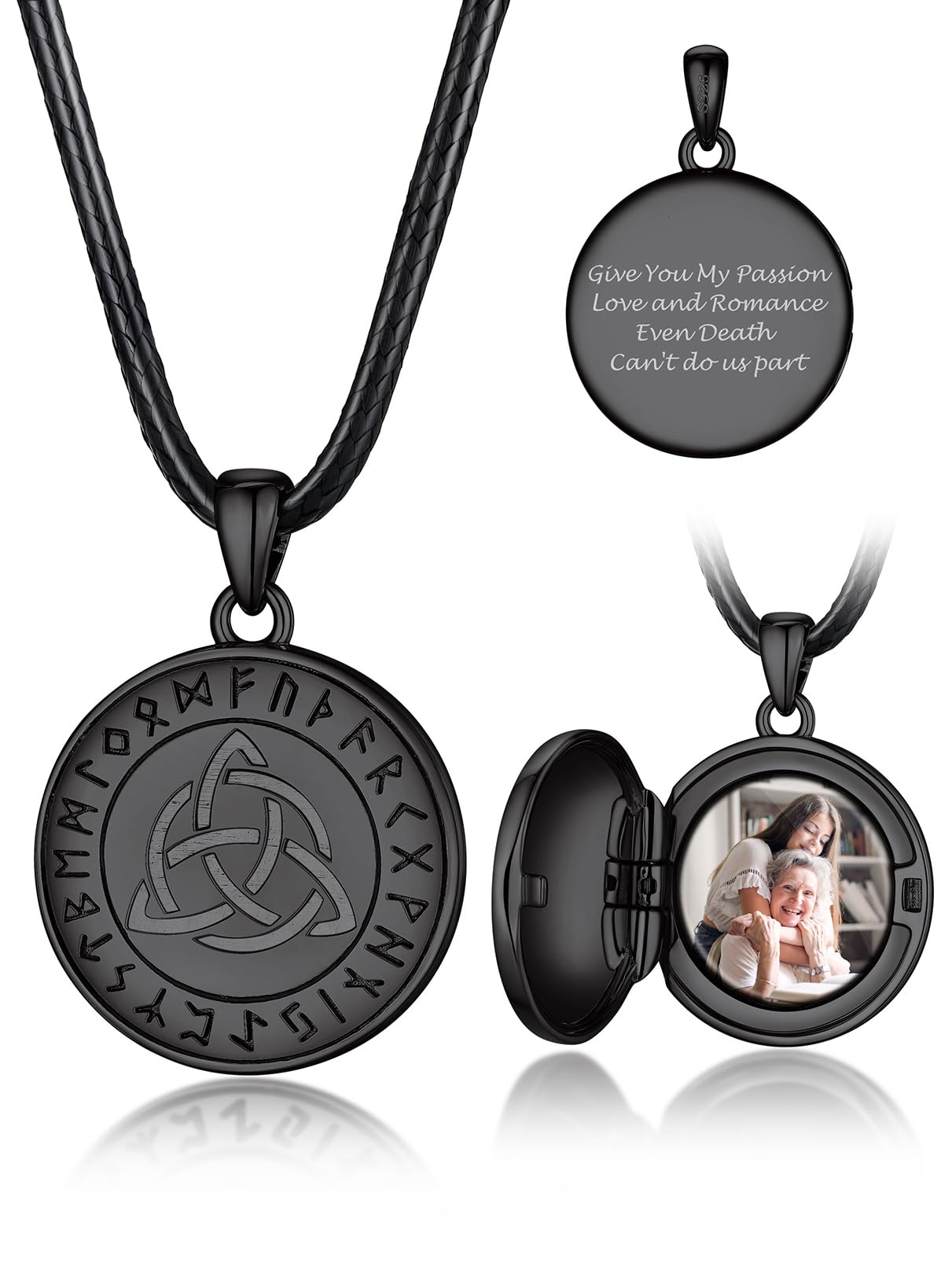 Bandmax Damen Herren Medaillon zum öffnen für Bilder Halskette 925 Sterling Silber Fotokette mit Anhänger Lederkette mit Bilder Rund Kettenanhänger Amulett Souvenir Schmuck für Frauen Mutter Freundin