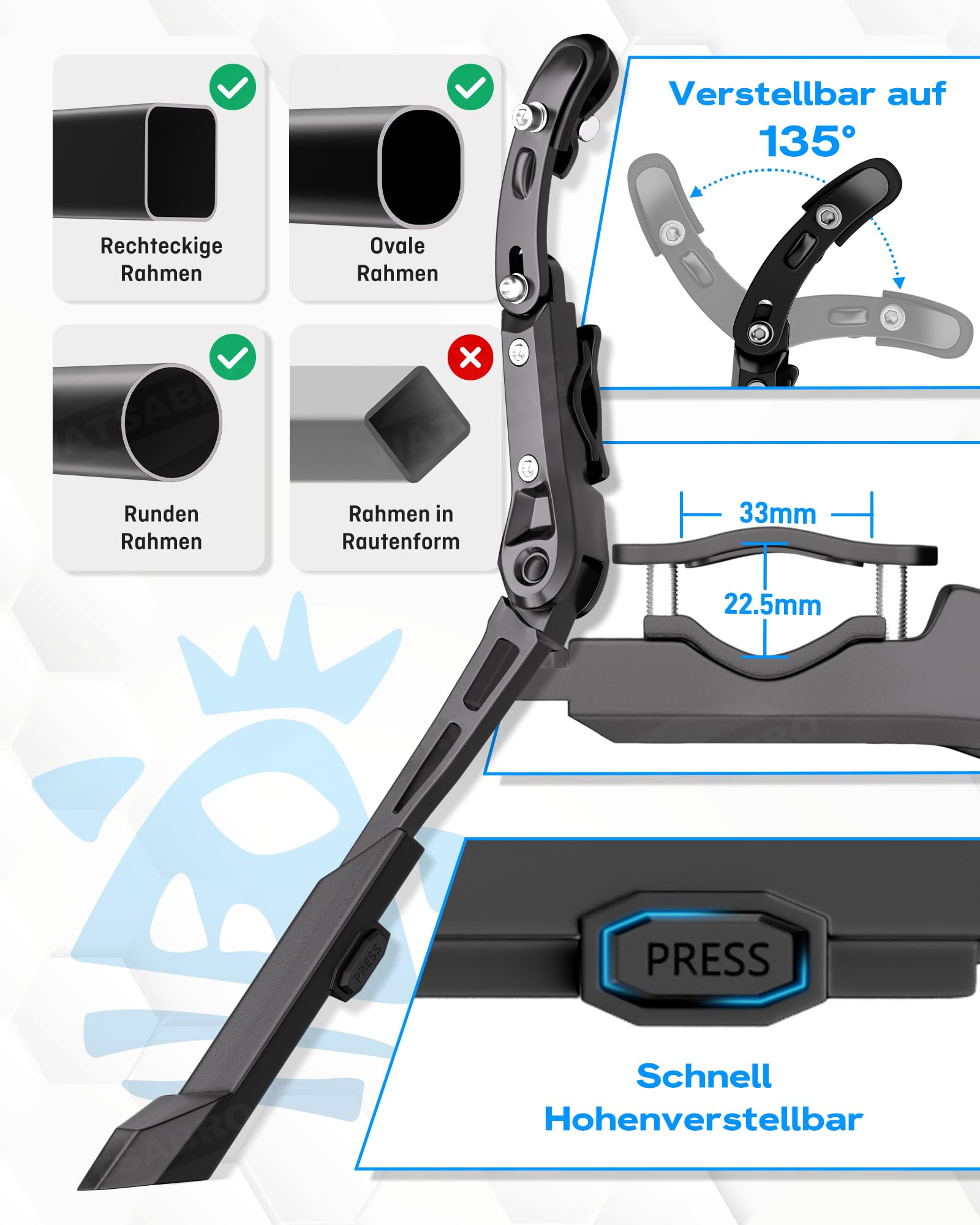 WATSABRO Fahrradständer 24-29 Zoll für Runde Rohre - Schnell Höhenverstellbarer Fahrrad ständer, Leichtbau-Aluminiumlegierung Hinterbauständer für E-Bikes, MTB, Citybikes (45 kg)
