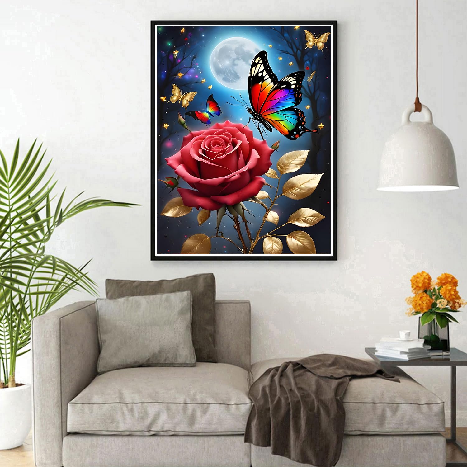 Kit Diamond Painting 5D DPHERO – Farfalle E Fiori – Tela Paesaggio 12x16 Pollici, Diamanti Tondi Full Drill, Per Adulti E Bambini