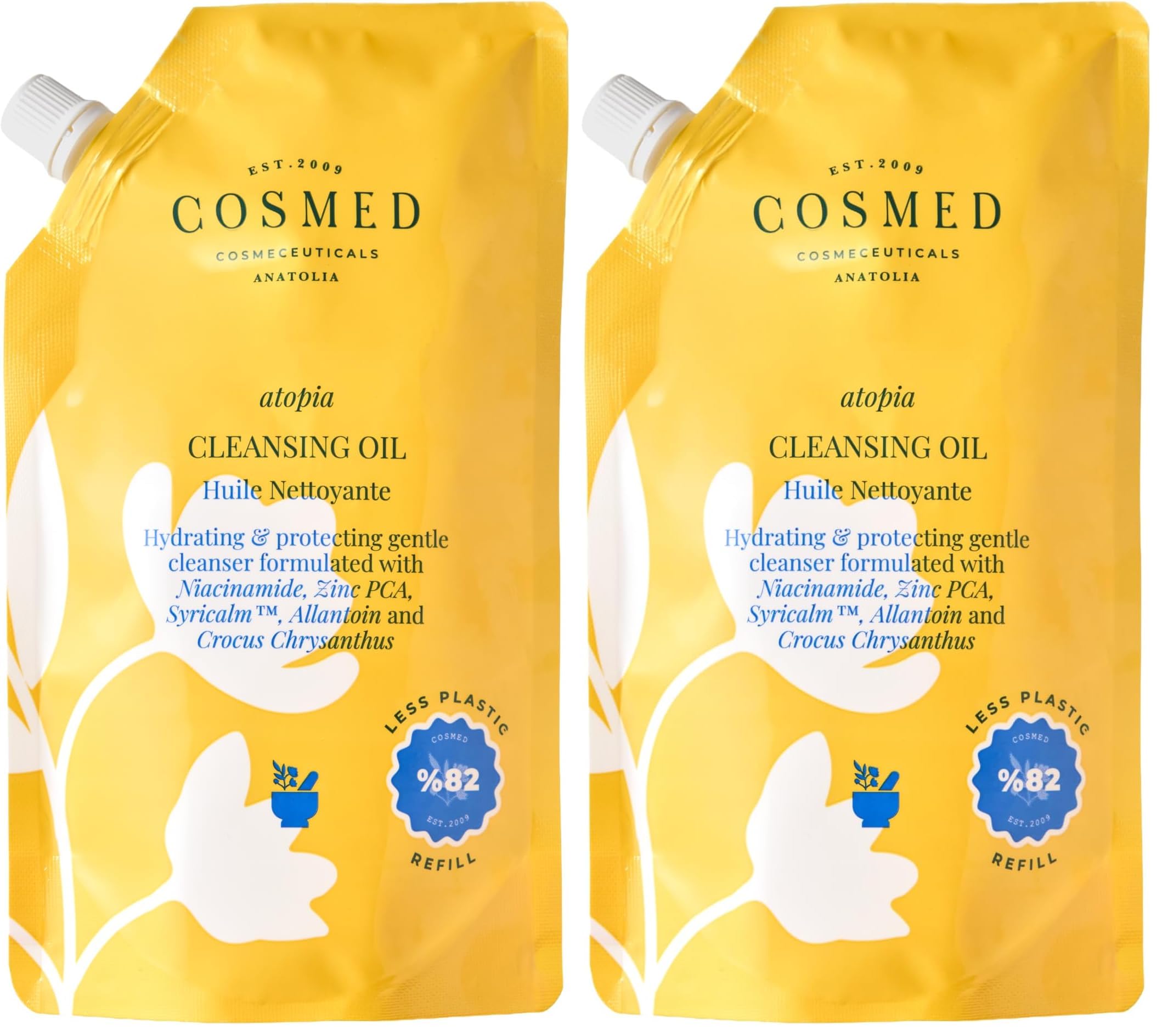 COSMED Cleansing Oil Refill, Yüz ve Vücut için Yağ Bazlı Temizleyici, 400 ml (2 paketi)