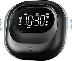 Mesqool Despertador vibratório 2025 para pessoas com sono pesado, agitador de cama recarregável operado por bateria, alarmes duplos de dia/fim de semana, sem fio, sem fio, relógio digital de viagem